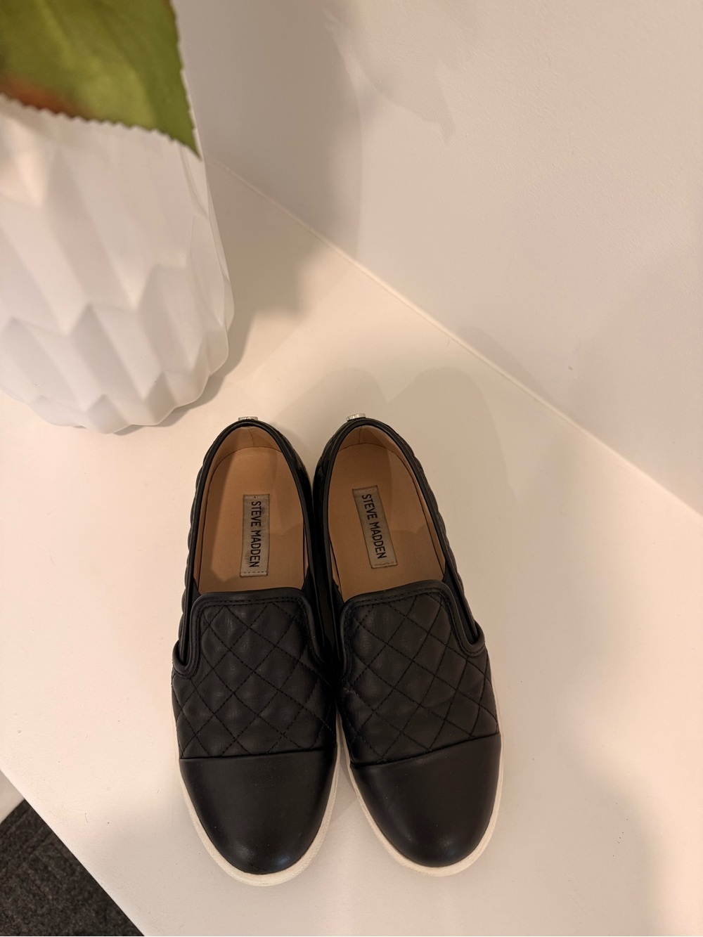 Steve Madden Black Quilted Slip-On Sneakers with White Sole - Picture 3 of 5